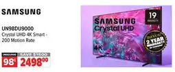 2001 Audio Video UN98DU9000 Crystal UHD 4K Smart - 200 Motion Rate offer
