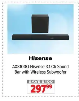2001 Audio Video AX3100Q Hisense 3.1 Ch Sound Bar with Wireless Subwoofer offer