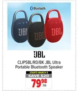 2001 Audio Video CLIP5BL /RD/BK JBL Ultra Portable Bluetooth Speaker offer