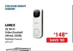 Visions Electronics Lorex 2K Wi-Fi Video Doorbell (Wired, 32GB) offer