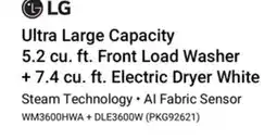 Visions Electronics LG Ultra Large Capacity 5.2 cu. ft. Front Load Washer + 7.4 cu. ft. Electric Dryer White offer