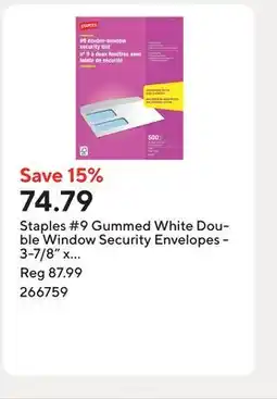 Staples Staples #9 Gummed White Double Window Security Envelopes - 3-7/8 x 8-7 offer