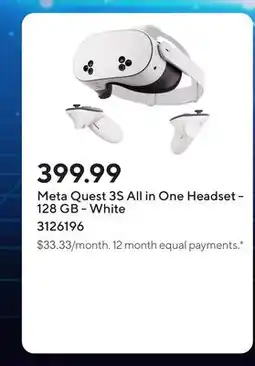 Staples Meta Quest 3S All in One Headset - 128 GB - White offer