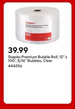 Staples Staples Premium Bubble Roll, 12 x 100', 5/16 Bubbles, Clear offer
