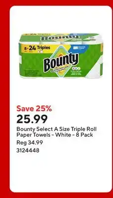 Staples Bounty Select A Size Triple Roll Paper Towels - White offer