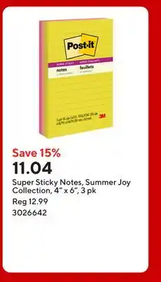 Staples Super Sticky Notes, Summer Joy Collection, 4 x 6 offer