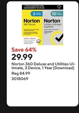 Staples Norton 360 Deluxe and Utilities Ultimate, 3 Device, 1 Year [Download] offer
