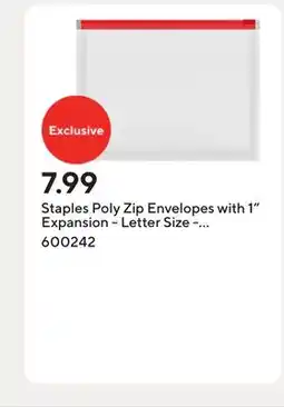 Staples Staples Poly Zip Envelopes with 1 Expansion - Letter Size - Assorted Colours offer
