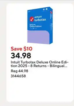 Staples Intuit Turbotax Deluxe Online Edition 2025 - 8 Returns - Bilingual [Digital Download] offer