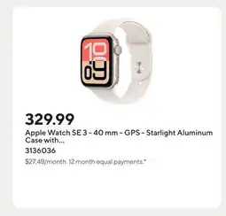 Staples Apple Watch SE 3 - 40 mm - GPS - Starlight Aluminum Case with Starlight Sport Band - S/M offer
