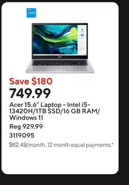 Staples Acer 15.6 Laptop - Intel i5-13420H/1TB SSD/16 GB RAM/Windows 11 offer