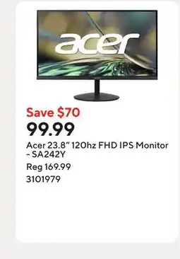 Staples Acer 23.8 120hz FHD IPS Monitor - SA242Y offer