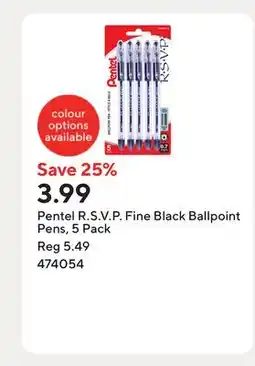 Staples Pentel R.S.V.P. Fine Black Ballpoint Pens offer