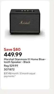 Staples Marshall Stanmore III Home Bluetooth Speaker - Black offer