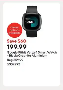 Staples Google Fitbit Versa 4 Smart Watch - Black/Graphite Aluminium offer