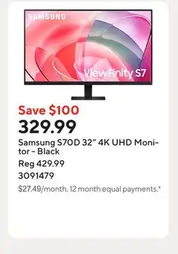 Staples Samsung S70D 32 4K UHD Monitor - Black offer