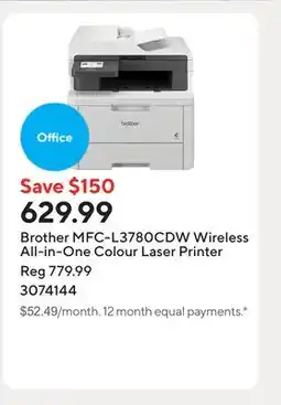 Staples Brother MFC-L3780CDW Wireless All-in-One Colour Laser Printer offer