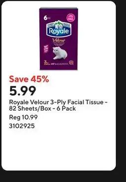 Staples Royale Velour 3-Ply Facial Tissue - 82 Sheets/Box offer