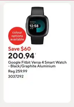 Staples Google Fitbit Versa 4 Smart Watch - Black/Graphite Aluminium offer