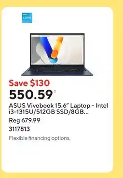 Staples ASUS Vivobook 15.6 Laptop - Intel i3-1315U/512GB SSD/8GB RAM/Windows 11 Home offer