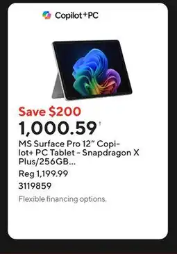 Staples MS Surface Pro 12 Copilot+ PC Tablet - Snapdragon X Plus/256GB SSD/16GB RAM/Platinum offer