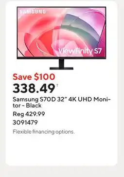 Staples Samsung S70D 32 4K UHD Monitor - Black offer