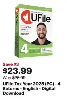Best Buy UFile Tax Year 2025 (PC) - 4 Returns - English - Digital Download offer
