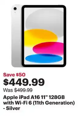 Best Buy Apple iPad A16 11 128GB with Wi-Fi 6 (11th Generation) - Silver offer