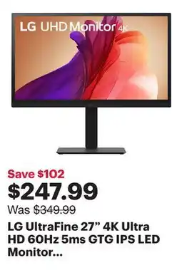 Best Buy LG UltraFine 27 4K Ultra HD 60Hz 5ms GTG IPS LED Monitor (27BA45U-B) - Black offer