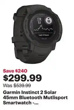 Best Buy Garmin Instinct 2 Solar 45mm Bluetooth Mutlisport Smartwatch - Graphite offer