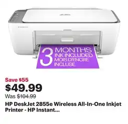 Best Buy HP DeskJet 2855e Wireless All-In-One Inkjet Printer - HP Instant Ink 3-Month Free Trial Included offer