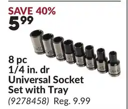 Princess Auto 8 pc 1/4 in. dr Universal Socket Set with Tray offer