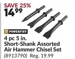 Princess Auto 4 pc 5 in. Short-Shank Assorted Air Hammer Chisel Set offer