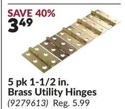 Princess Auto 5 pk 1-1/2 in. Brass Utility Hinges offer