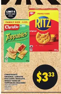 Loblaws CHRISTIE RITZ ORIGINAL, CHRISTIE RITZ CHIPS, TRISCUITS, WHEAT THINS OR TOPPABLES CRACKERS offer