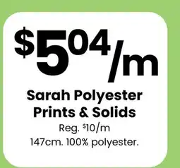 Fabricland Sarah Polyester Prints & Solids offer
