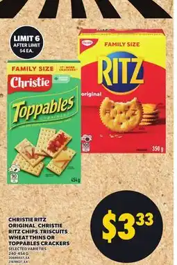 Independent City Market CHRISTIE RITZ ORIGINAL, CHRISTIE RITZ CHIPS, TRISCUITS, WHEAT THINS OR TOPPABLES CRACKERS offer