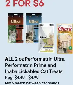 Petvalu Performatrin Ultra, Performatrin Prime and Inaba Lickables Cat Treats offer