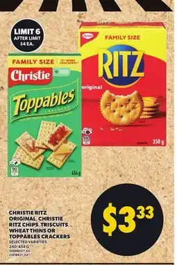 Independent Grocer CHRISTIE RITZ ORIGINAL, CHRISTIE RITZ CHIPS, TRISCUITS. WHEAT THINS OR TOPPABLES CRACKERS offer