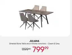 Meubles RD Juliana - Sintered Stone Table and 4 Kitchen Armchairs - Cream and Grey offer