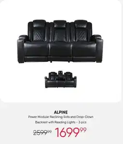Meubles RD Alpine - Power Modular Reclining Sofa and Drop-Down Backrest with Reading Lights - 3 pcs offer