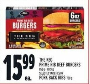 Metro The keg prime rib beef burgers offer