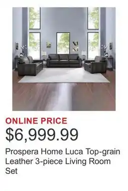 Costco Prospera Home Luca Top-grain Leather 3-piece Living Room Set offer