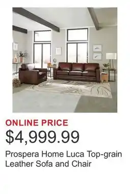 Costco Prospera Home Luca Top-grain Leather Sofa and Chair offer