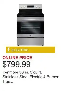 Costco Kenmore 30 in. 5 cu ft. Stainless Steel Electric 4 Burner True Convection Range with Air Fry offer