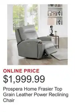 Costco Prospera Home Frasier Top Grain Leather Power Reclining Chair offer