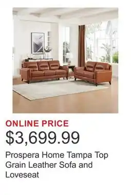Costco Prospera Home Tampa Top Grain Leather Sofa and Loveseat offer