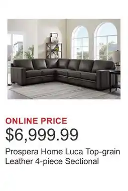 Costco Prospera Home Luca Top-grain Leather 4-piece Sectional offer