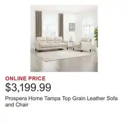 Costco Prospera Home Tampa Top Grain Leather Sofa and Chair offer