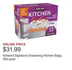 Costco Kirkland Signature Drawstring Kitchen Bags, 200-pack offer